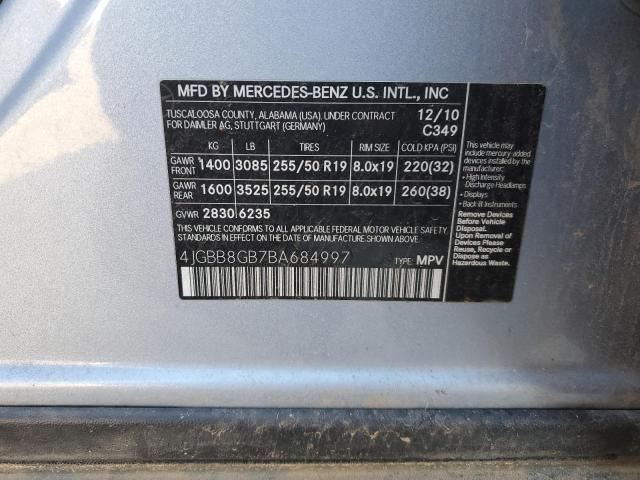 4JGBB8GB7BA684997 - 2011 MERCEDES-BENZ ML 350 4MATIC BLUE photo 13