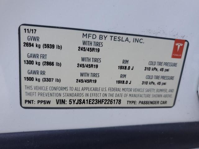 5YJSA1E23HF226178 - 2017 TESLA MODEL S WHITE photo 13