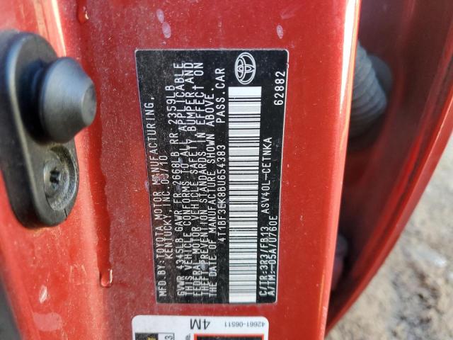 4T1BF3EK8BU654383 - 2011 TOYOTA CAMRY BASE RED photo 12