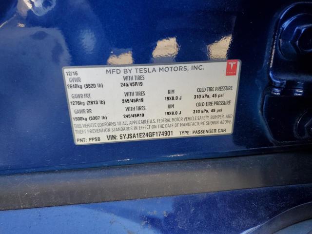 5YJSA1E24GF174901 - 2016 TESLA MODEL S BLUE photo 13