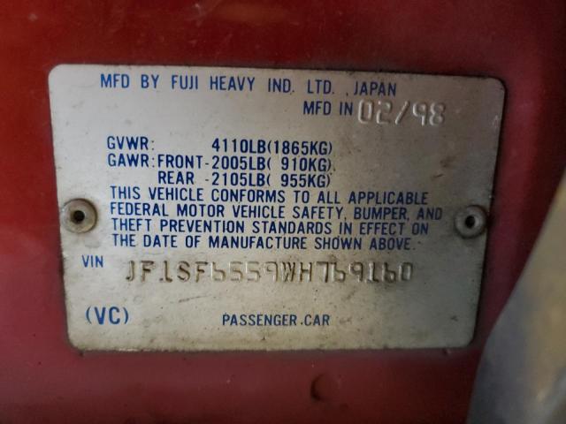 JF1SF6559WH769160 - 1998 SUBARU FORESTER S RED photo 12