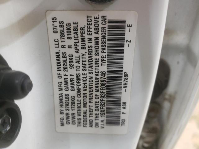 19XFB2F93FE089746 - 2015 HONDA CIVIC EXL თეთრი ფოტო 12