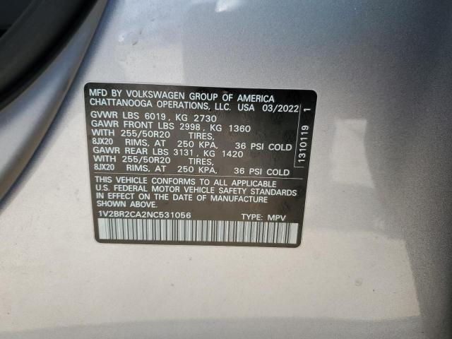 1V2BR2CA2NC531056 - 2022 VOLKSWAGEN ATLAS SEL SILVER photo 12