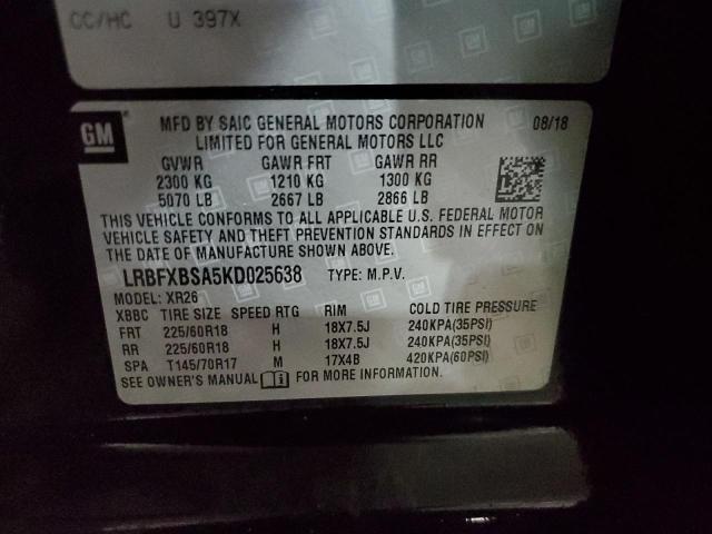 LRBFXBSA5KD025638 - 2019 BUICK ENVISION PREFERRED BLACK photo 13