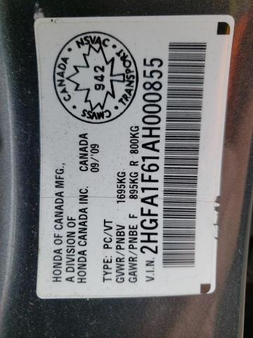 2HGFA1F61AH000855 - 2010 HONDA CIVIC LX-S GRAY photo 13