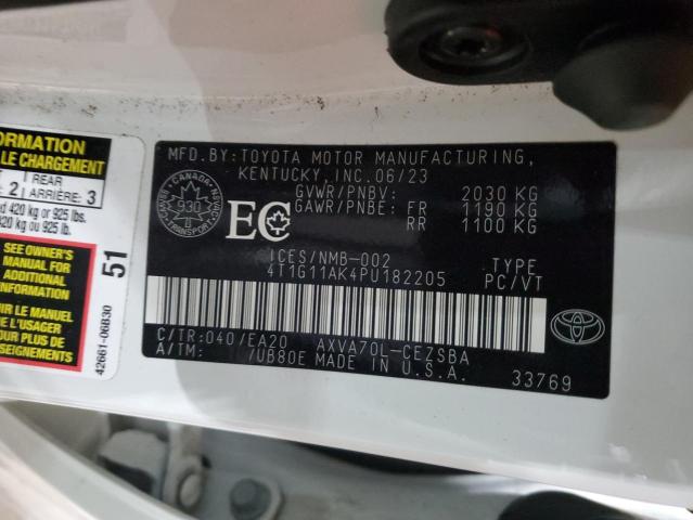4T1G11AK4PU182205 - 2023 TOYOTA CAMRY SE NIGHT SHADE WHITE photo 13