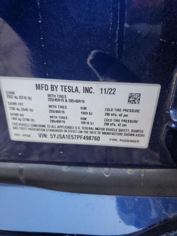 5YJSA1E57PF498760 - 2023 TESLA MODEL S BLUE photo 12
