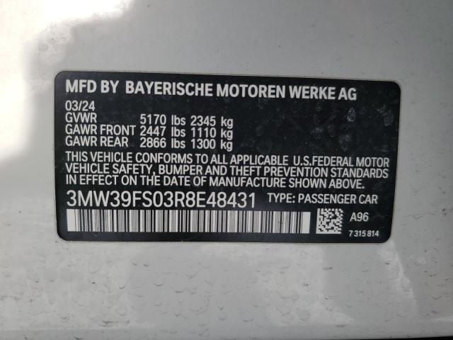3MW39FS03R8E48431 - 2024 BMW 330XE Белый фото 12