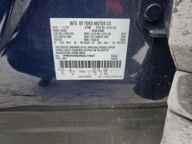 1FM5K8AB3NGC19527 - 2022 FORD EXPLORER POLICE INTERCEPTOR 蓝色 照片 12