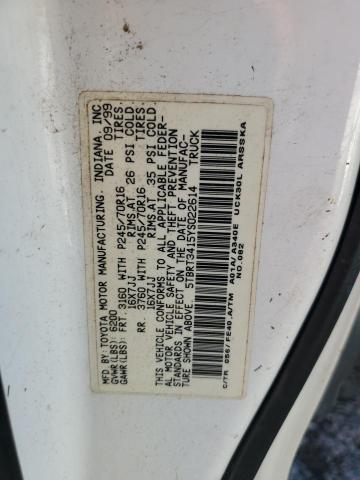 5TBRT3415YS022614 - 2000 TOYOTA TUNDRA ACCESS CAB თეთრი ფოტო 12