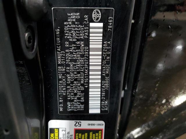 4T1G11AK3PU773920 - 2023 TOYOTA CAMRY SE NIGHT SHADE BLACK photo 12