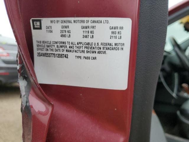 2G4WE537751208742 - 2005 BUICK LACROSSE CXS BURGUNDY photo 12