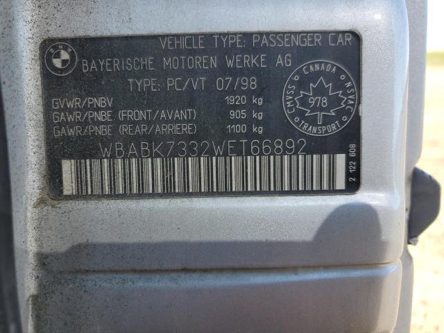 WBABK7332WET66892 - 1998 BMW 328 IC SILVER photo 12