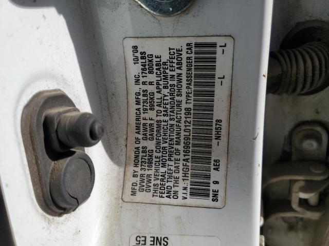 1HGFA16969L012198 - 2009 HONDA CIVIC EXL თეთრი ფოტო 12