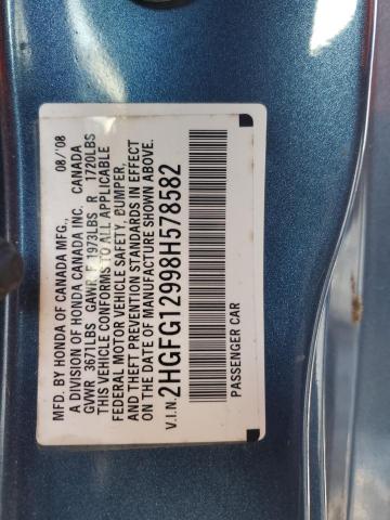 2HGFG12998H578582 - 2008 HONDA CIVIC EXL BLUE photo 12
