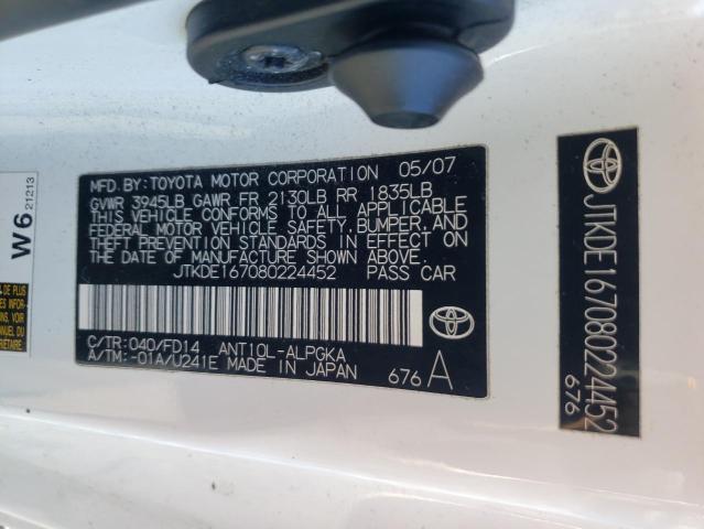 JTKDE167080224452 - 2008 TOYOTA SCION TC თეთრი ფოტო 12