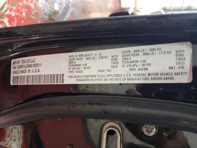 1C6RR7LG9NS192911 - 2022 RAM 1500 CLASS SLT შავი ფოტო 13