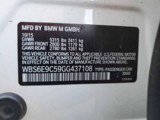 WBS6E9C59GG437108 - 2016 BMW M6 GRAN COUPE WHITE photo 12