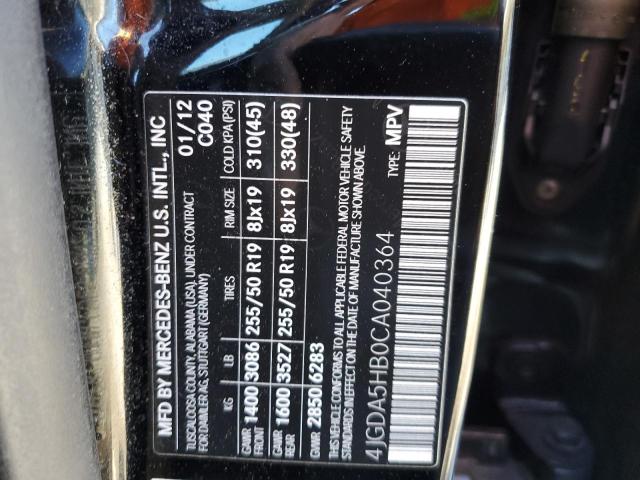 4JGDA5HB0CA040364 - 2012 MERCEDES-BENZ ML 350 4MATIC BLACK photo 13