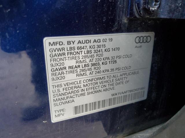 WA1VAAF79KD031492 - 2019 AUDI Q7 PRESTIGE 蓝色 照片 12