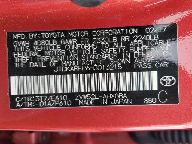 JTDKARFP6H3013215 - 2017 TOYOTA PRIUS PRIM RED photo 13