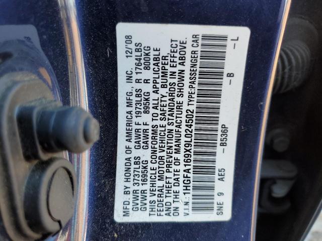 1HGFA169X9L024502 - 2009 HONDA CIVIC EXL ლურჯი ფოტო 13