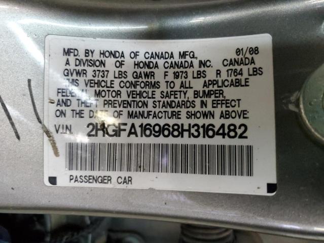 2HGFA16968H316482 - 2008 HONDA CIVIC EXL მწვანე ფოტო 13
