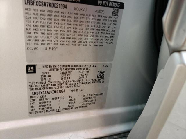 LRBFXCSA7KD021094 - 2019 BUICK ENVISION ESSENCE Արծաթագույն լուսանկար 13