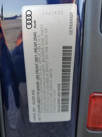 WAUC4CF51JA012432 - 2018 AUDI S5 PRESTIGE BLUE photo 12