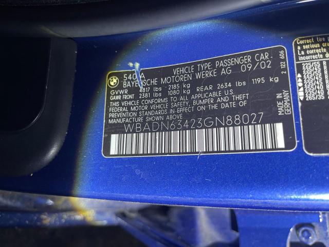 WBADN63423GN88027 - 2003 BMW 540 I AUTOMATIC Mavi fotoğraf 10