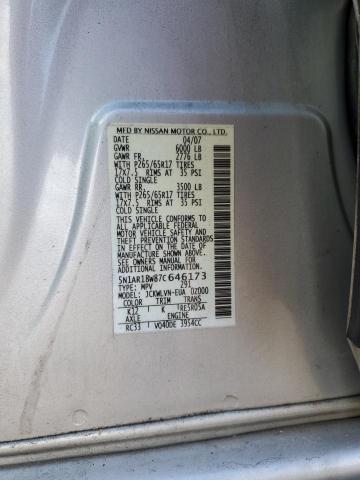 5N1AR18W87C646173 - 2007 NISSAN PATHFINDER LE ვერცხლისფერი ფოტო 13