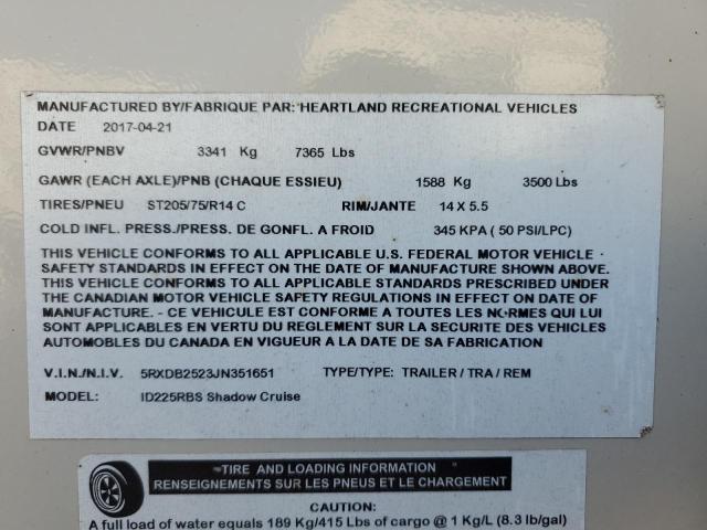 5RXDB2523JN351651 - 2018 HEARTLAND SHADOW 米色 照片 10