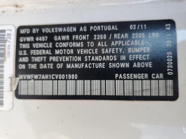 WVWFW7AH1CV001980 - 2012 VOLKSWAGEN EOS LUX 白色 照片 12