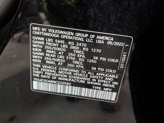 1V2JC2CA8NC222592 - 2022 VOLKSWAGEN ATLAS CROS SE BLACK photo 13