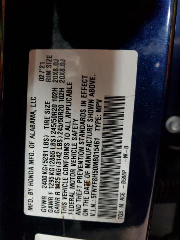 5FNYF8H50MB015461 - 2021 HONDA PASSPORT EXL ლურჯი ფოტო 13