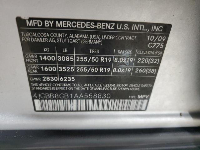 4JGBB8GB1AA558830 - 2010 MERCEDES-BENZ ML 350 4MATIC SILVER photo 13