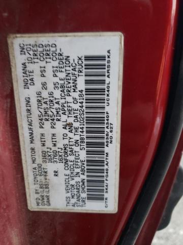 5TBBT44102S244184 - 2002 TOYOTA TUNDRA ACCESS CAB ბურგუნდია ფოტო 12