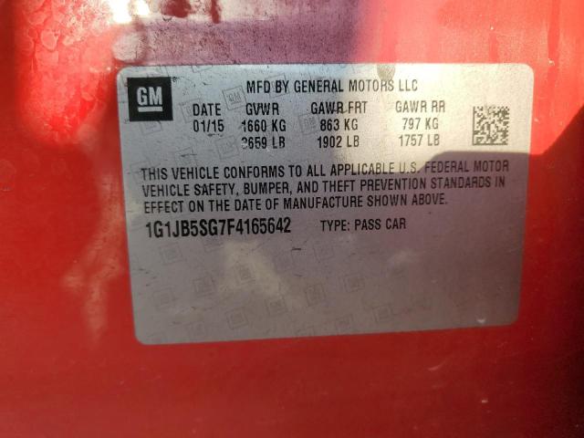 1G1JB5SG7F4165642 - 2015 CHEVROLET SONIC LS 红色 照片 12