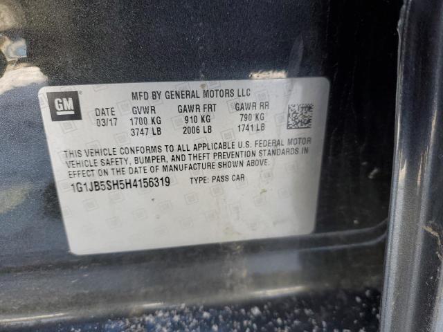 1G1JB5SH5H4156319 - 2017 CHEVROLET SONIC LS GRAY photo 12