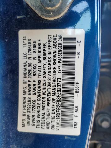 19XFB2F83FE020773 - 2015 HONDA CIVIC EX Синій фото 13