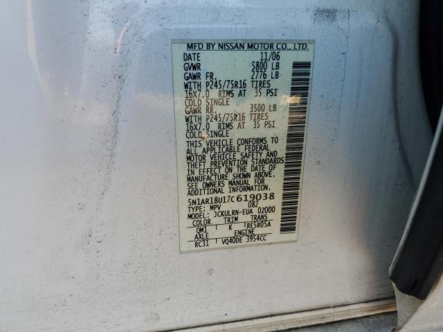 5N1AR18U17C619038 - 2007 NISSAN PATHFINDER LE 白色 照片 13