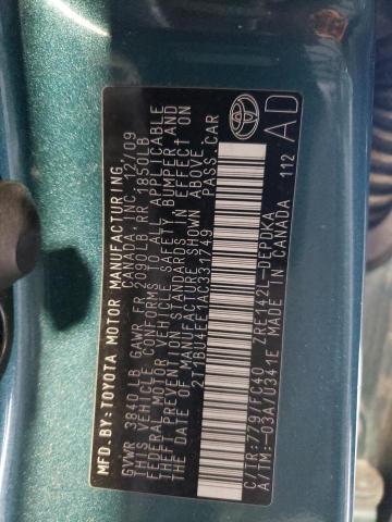 2T1BU4EE1AC331749 - 2010 TOYOTA COROLLA LE BASE GREEN photo 10