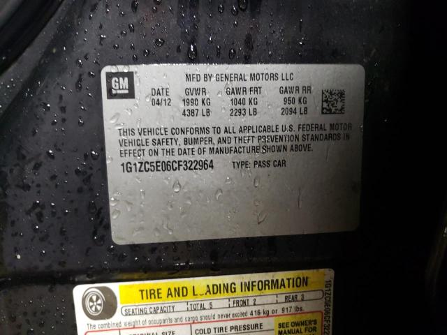 1G1ZC5E06CF322964 - 2012 CHEVROLET MALIBU 1LT შავი ფოტო 12