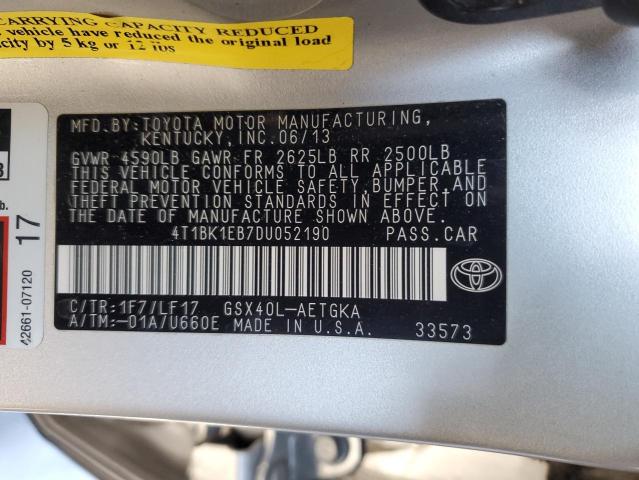 4T1BK1EB7DU052190 - 2013 TOYOTA AVALON BASE 银色 照片 13