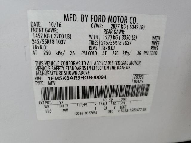 1FM5K8AR3HGB00894 - 2017 FORD EXPLORER POLICE INTERCEPTOR თეთრი ფოტო 13