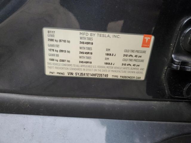 5YJSA1E14HF205749 - 2017 TESLA MODEL S GRAY photo 12