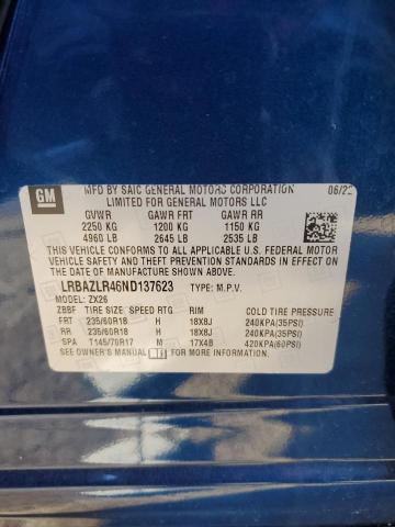 LRBAZLR46ND137623 - 2022 BUICK ENVISION PREFERRED ლურჯი ფოტო 13