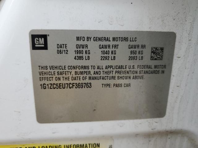 1G1ZC5EU7CF369763 - 2012 CHEVROLET MALIBU 1LT WHITE photo 12