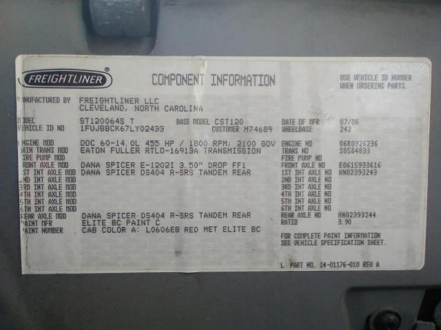 1FUJBBCK67LY02433 - 2007 FREIGHTLINER ALLEGRO BU ST120 RED photo 10