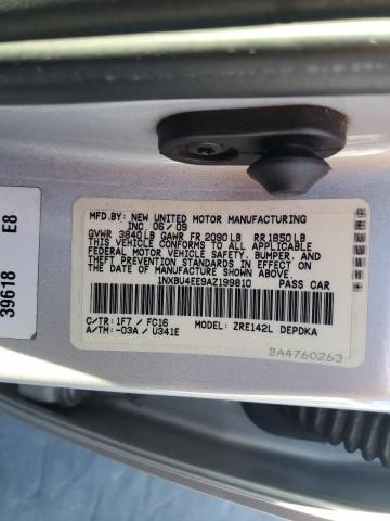 1NXBU4EE9AZ199810 - 2010 TOYOTA COROLLA BASE Gümüş foto 12